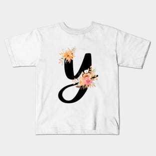 Letter Y With Watercolor Floral Wreath Kids T-Shirt